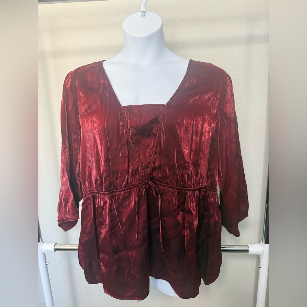 Plus Size Woman’s Red Metallic Blouse